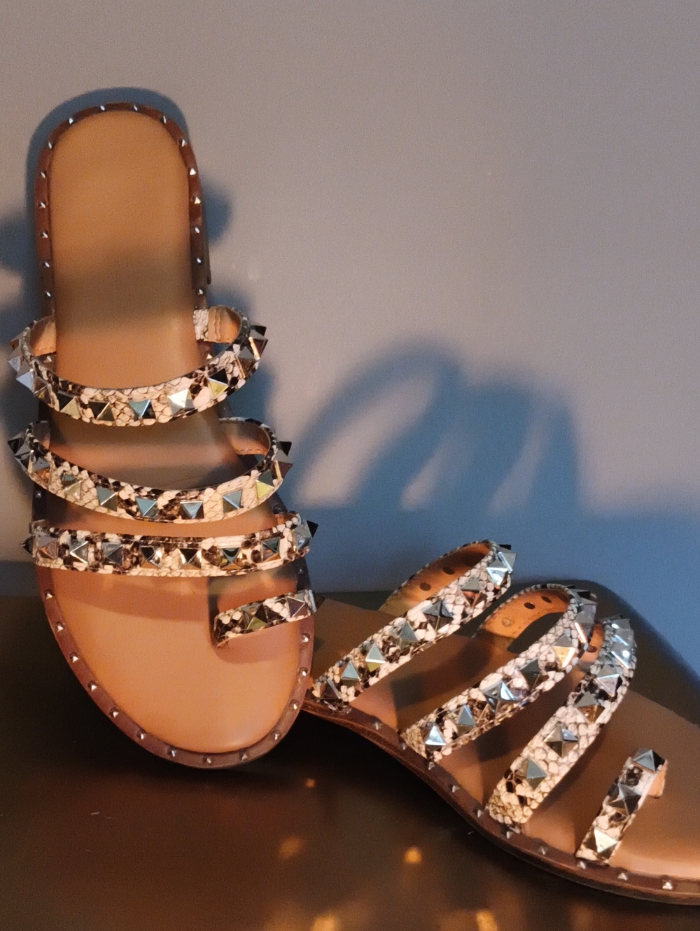 Studded Multi-Color Strappy Slide Sandals - Women 7